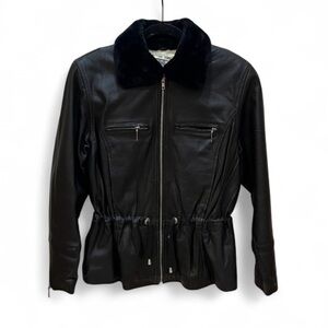JLC Black Leather Jacket | Genuine Leather Faux Fur Lined Collar | Women’s S